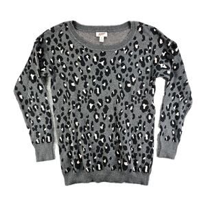 Womens Sweater XL Leopard Print Long Sleeve Grey Black Arizona Jean Company